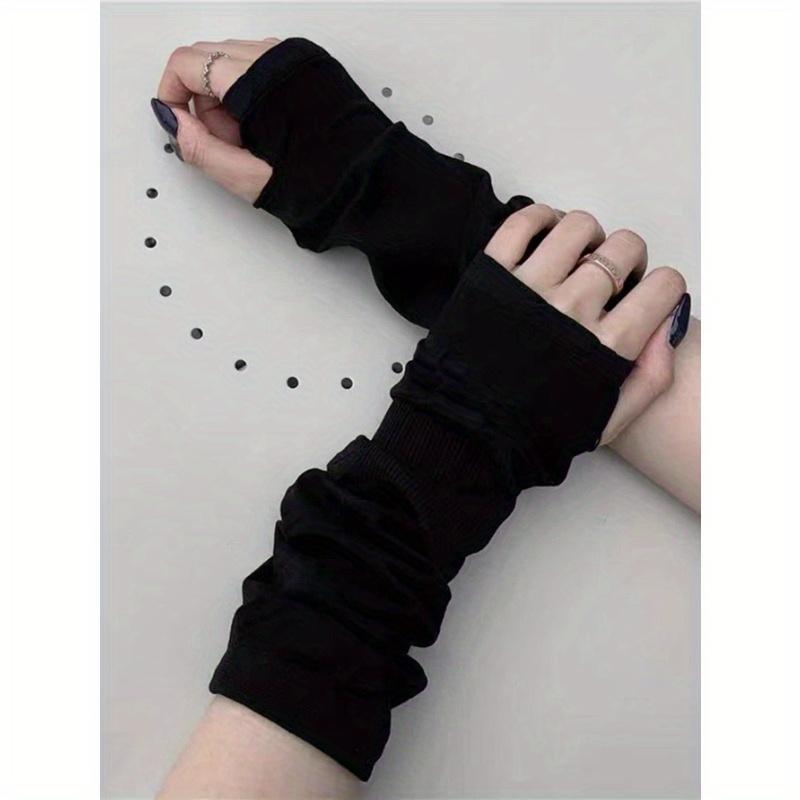 Women Solid Color Sun Block Fingerless Wrist Length Driving Gloves Cold Gloves