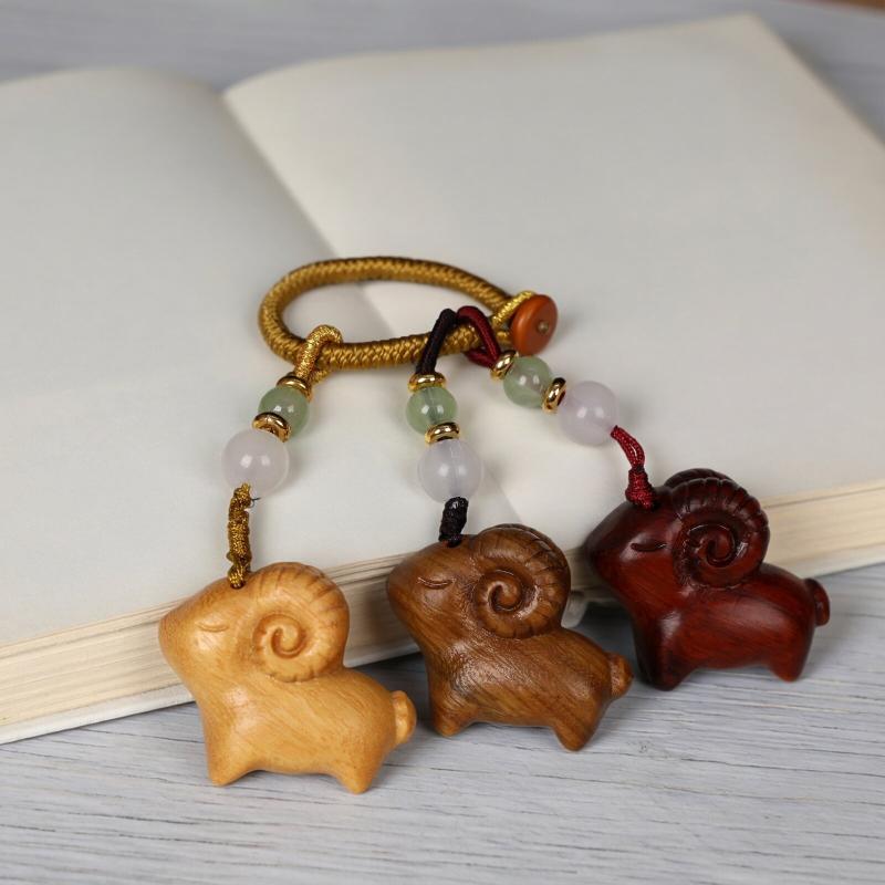 1/3Pcs Goat Sandalwood Keychain Hanging Key Chain Wood Carving Pendant Textured Animal Keyring Accessory For Parties Keys