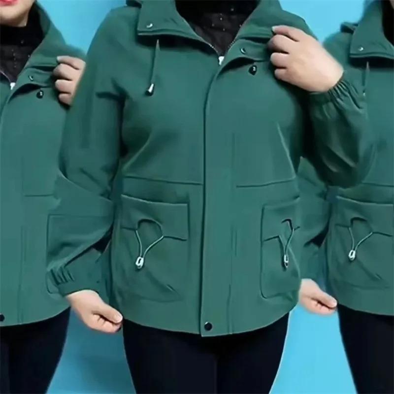 Korean Women Leisure Short Spring Autumn Lady Fashion Hooded Zipper Coat Mom's Outfit Long Sleeves Jacket