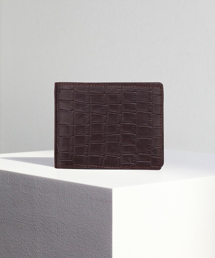 Matt Crocodile Cowhide Men'S Combination Wallet Dark Brown