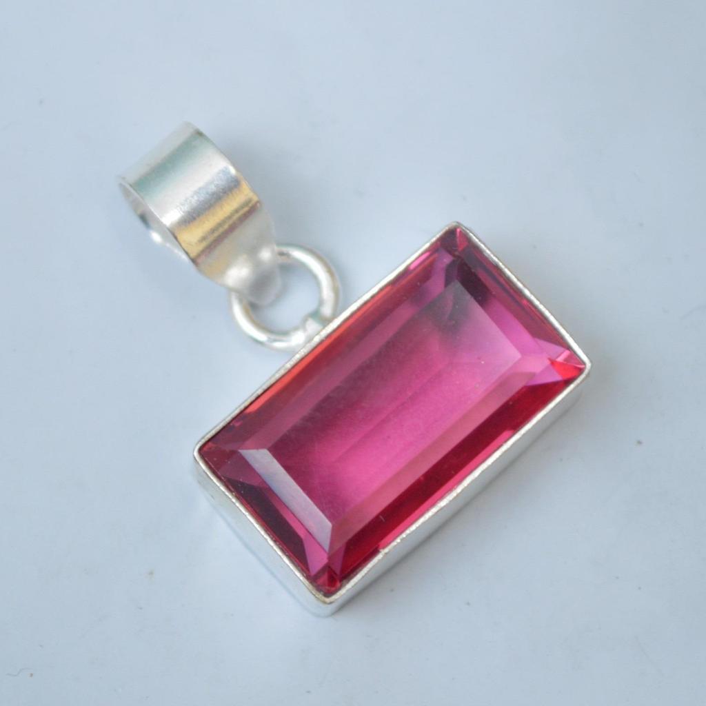Cushion Cut Rhodolite Garnet Gems 925 Sterling Silver Artisan Pendant