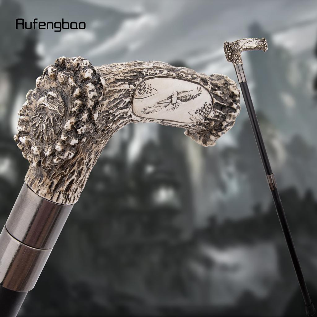 Silver Resin Eagle Tree Root Head Walking Cane Fashion Decorative Steel Stick Gentleman Elegant Cosplay Cane Knob Crosier 94cm