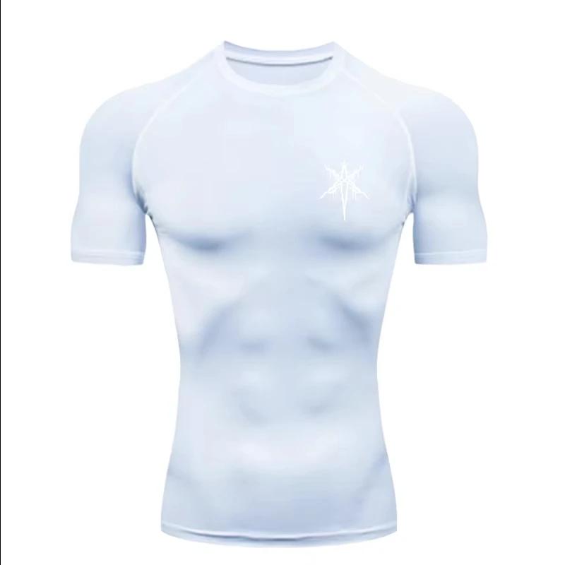 Gothic Cross Pattern  Men’s Sport T-shirt Training/fitness Compression Athletic Wear  Running T-shirt  Rashgard Y2K Top