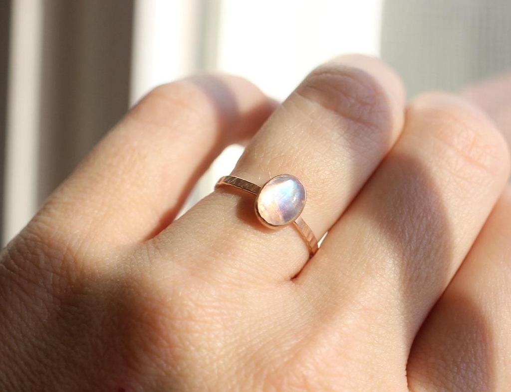 Rainbow Moonstone RIng // Gold Moonstone Ring // Oval Moonstone Ring // Moonstone Stacking Ring // 14K Gold Filled Moonstone Ring