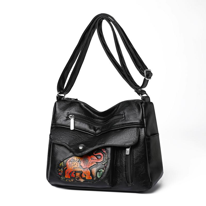 Women's Bag Embossed Elephant Shoulder Bag Large Capacity Crossbody Bag Middle-aged Mother Bag