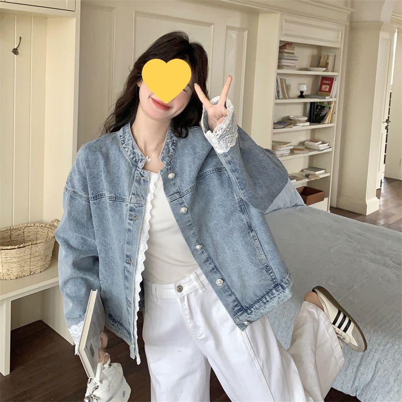 Джинсовая куртка с кружевной аппликацией - Женская, Весна/Осень 2026, Повседневная, Корейский стиль S (40-50kg)
