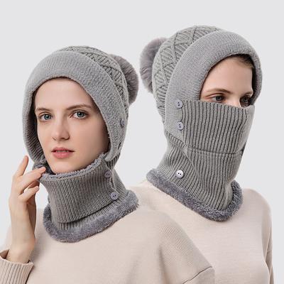 Hat Scarf Integrated Women's Autumn Winter Warm Knitted Hat Cycling Velvet Pullover Cap Windproof Ear Protection Wool Hat