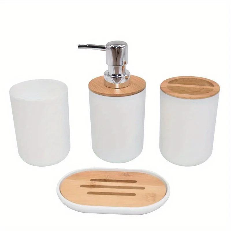 1 Set of Bathroom Accessories 4 Piece Set of Toiletries Imitation Resin Plastic Bamboo Wood Combination Bathroom Set
