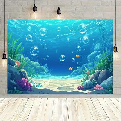 2D Cartoon Unterwasserwelt Kulisse Ozean Korallen Fische Blasen Fotokabine Hintergrundtuch