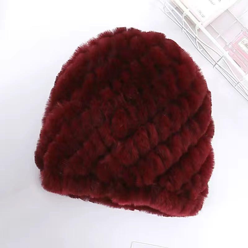 Knitted Hat Winter Rex Rabbit Knitted Middle-aged and Elderly Warm Thick Fur Fashion New Mother Ear Protection Pineapple Hat
