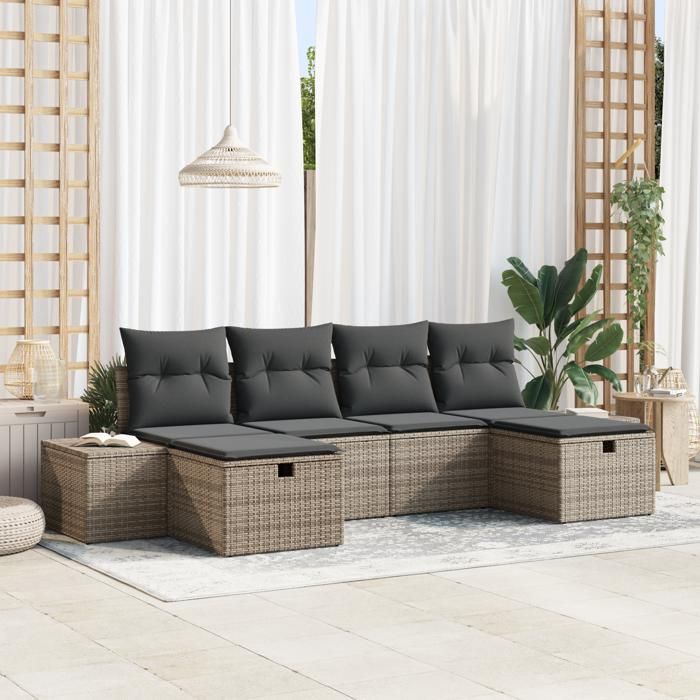VidaXL Ensemble de canapé de jardin 6 pièces avec coussins gris en rotin poly 3359418