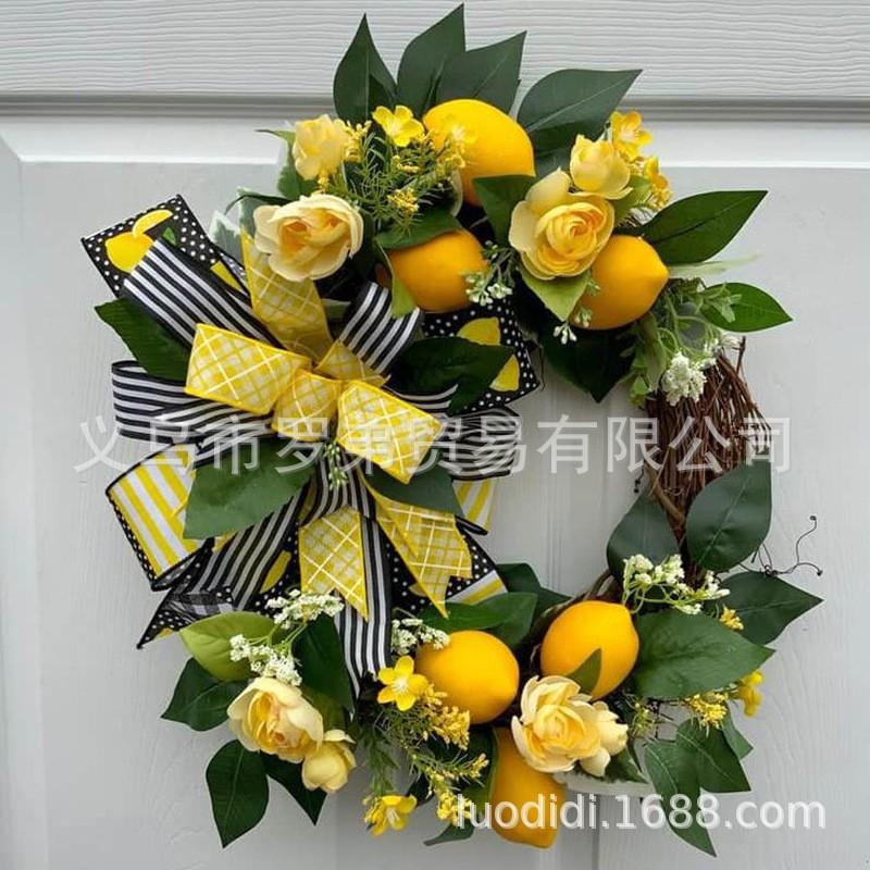 Artificial Lemon Peony Wreath Wall Hanging Decor Door Home Festival Party Decoration