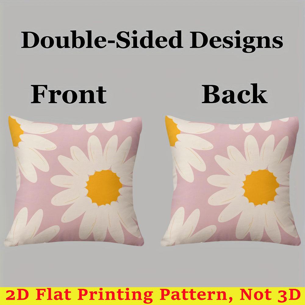 Daisy Pink Square Jacquard Pillow Cover for Sofa Office Waist Cushion Cover Home Decorative Pillowcase