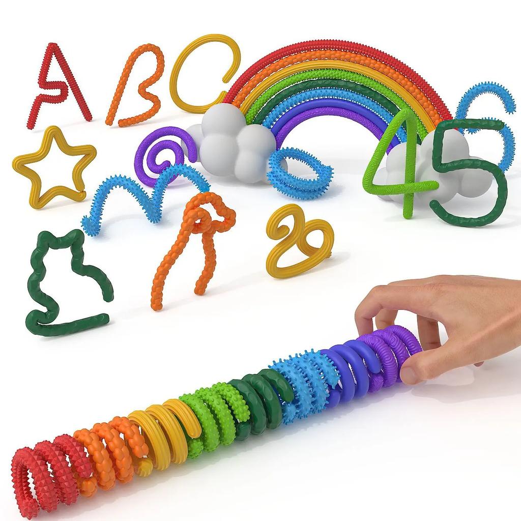 8PCS Flexible Silicone Textured Fidget Toys For Kids Adults Anxiety Relief Stress Sensory Toy Fine Motor Skills Christmas Gifts
