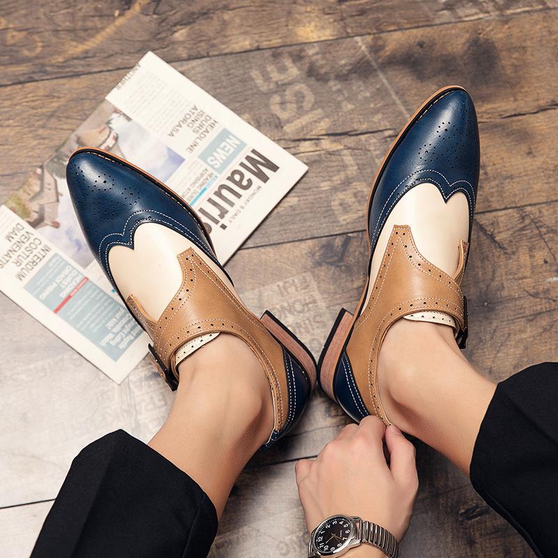 Men's Shoes Men's Color Matching Small Leather Shoes Fashion Trend Catwalk Casual Single Shoes Wedding Shoes Large Size Men's Shoes