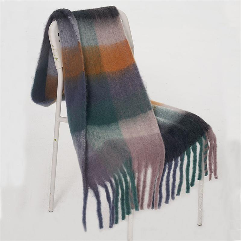 Cashmere Feeling Plaid Scarf Women Winter Thicken Warm Big Shawl Pashmina Tassel Scarves Soft Blanket Bandana Thick Muffler