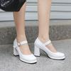 Patent leather Mary Jane women's single shoes spring and autumn new round head thick heel super high heel one-word buckle belt women's single shoes