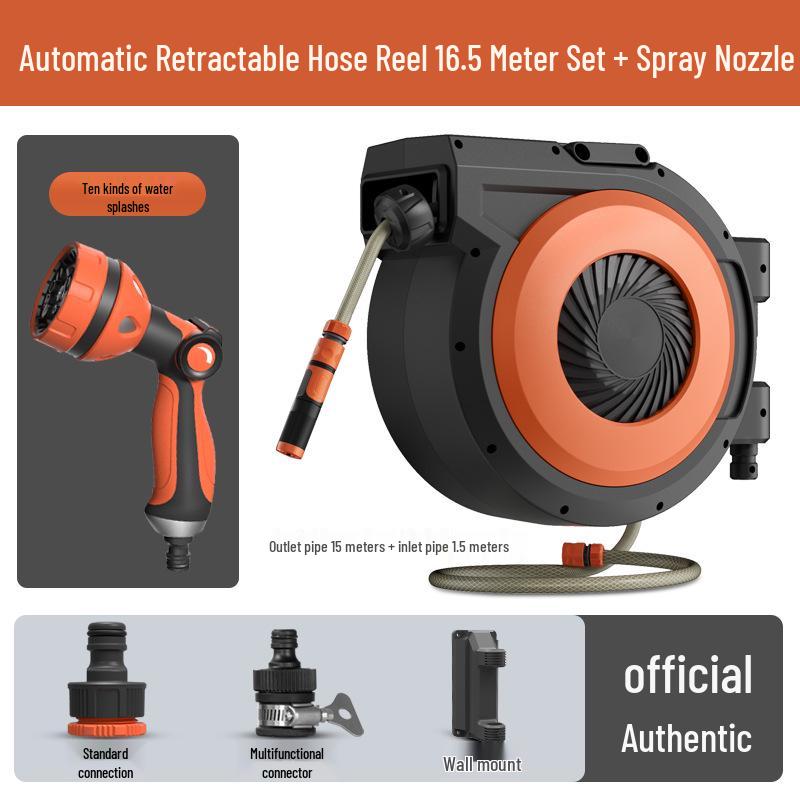 Automatischer Wandmontierter Einziehbarer Gartenschlauchaufroller mit Hochdruck-Wasserpistole zum Gießen, Autowaschen und Reinigen des Bodens
