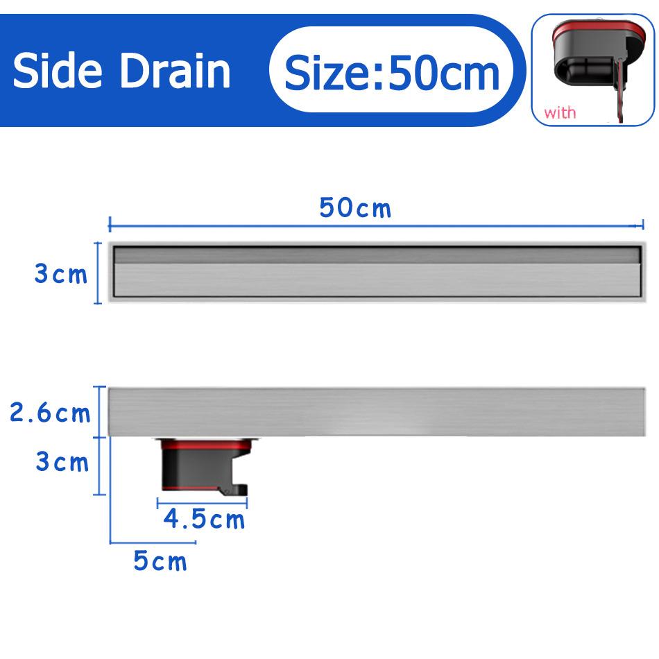 Bathroom Shower Floor Drain Black 304 Stainless Steel Rectangle Lavatory WC Long Linear Drainage Side Floor Drains 30 40 50cm