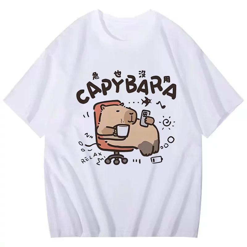 Funny Capybara Printed T Shirt Men Women Vintage Summer Short Sleeve T-shirt 90s Gothic Tshirt Casual EU Size Tees Tops Clothes
