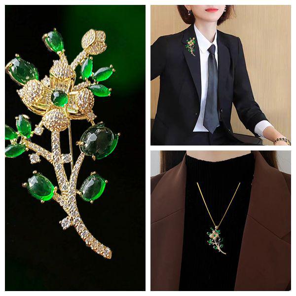 

Высококлассная брошь с изумрудным цирконом в виде цветка - Универсальный женский аксессуар