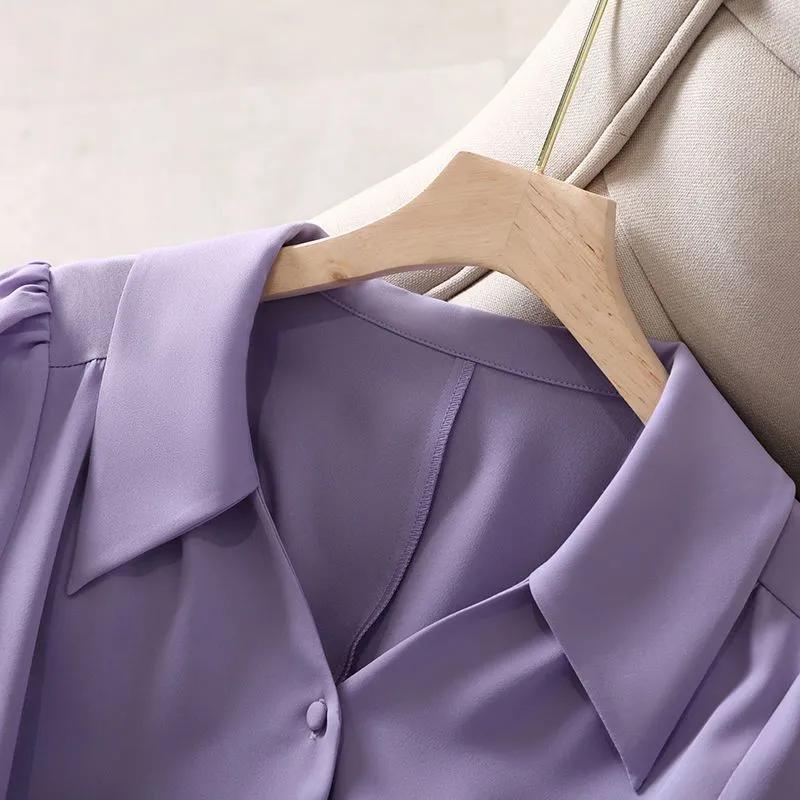 Women's Spring Solid Color Temperament Bubble Sleeve Blouse Doll Collar Elegant Commuter Top