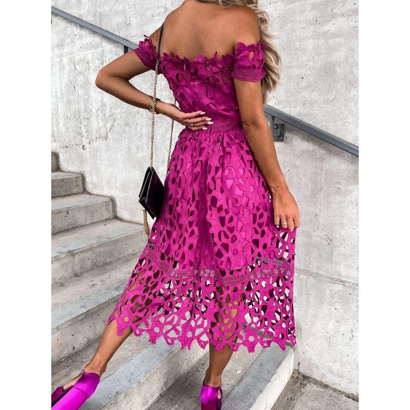 Lace European and American-Style off-Shoulder Casual Dress