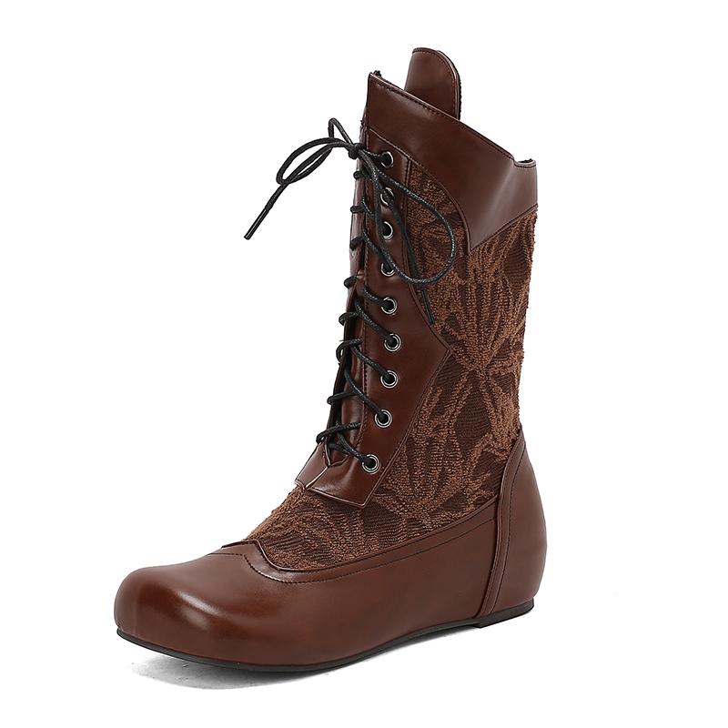 Fashion 2025 Design Mid Calf Boots for Women Round Toe Internal Height Lace Up Large Size 48 49 50 Fashion Dating Booties