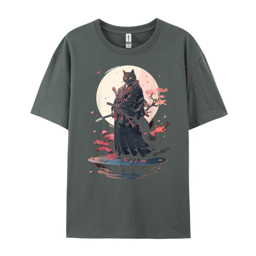 Cat Samurai Ninja Cat Samurai Art Ukiyo E Grahpic Tee Shirt Breathable Mens Clothing Deals Street