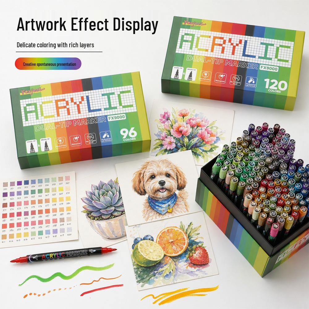 Student Art Double-Ended Acrylic Markers Set - Soft & Hard Tips, Professional Quality