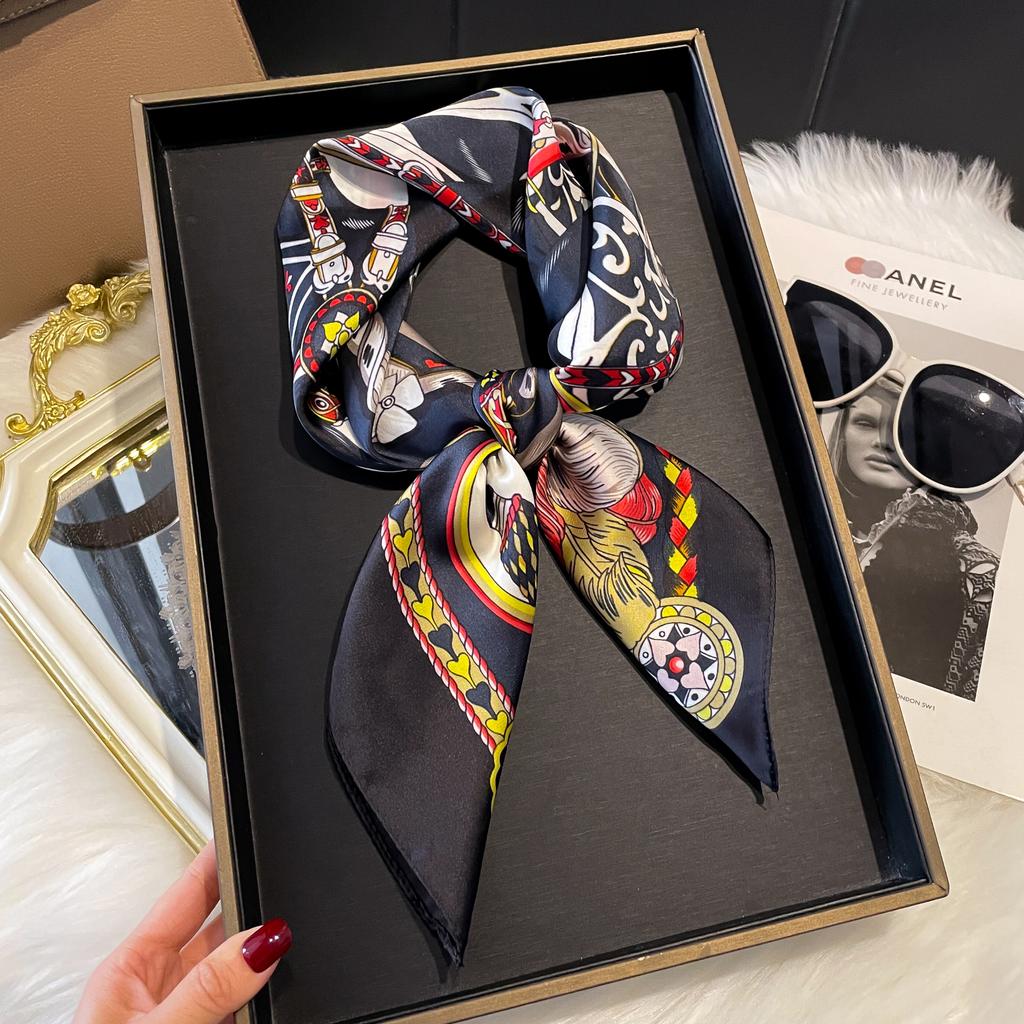 Luxo Moda Estampa 70*70cm Lenço Quadrado De Seda Mulheres Macio Cetim Faixa De Cabelo Lenço De Pescoço Gravata Faixa De Cabeça Feminina Foulard Bolsa Fita