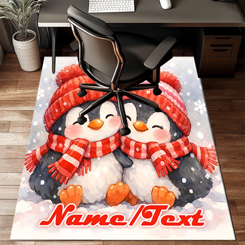 1PC Custom Name Winter Penguin Love Theme Floor Mat Ideal for Living Room, Game Rooms, Office, Bedroom,Floor Mat Playful Design