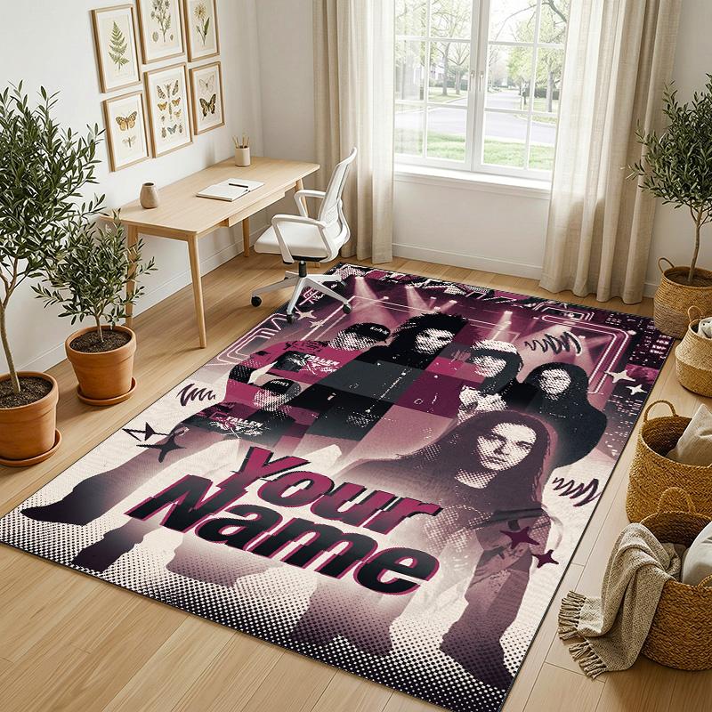 Personalized Crystal Velvet Carpet,Tokio Hotel Custom Printed Name, Plush Area Rug For Home Indoor Decor