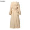 ZANZEA Abito casual da donna con scollo rotondo e maniche lunghe, ampio e plissettato