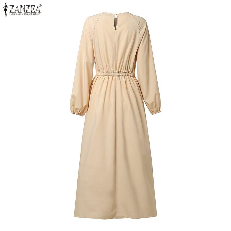 ZANZEA Abito casual da donna con scollo rotondo e maniche lunghe, ampio e plissettato