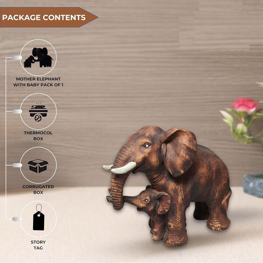 Hnědá polyresinová 'Slonice s mládětem' 8 palců - Sada 1 výstavního kusu Figurka slonice s mládětem pro domácí dekoraci