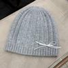 Rabbit fur knitted hat women's autumn and winter bow decoration sweet thermal hat outdoor headgear
