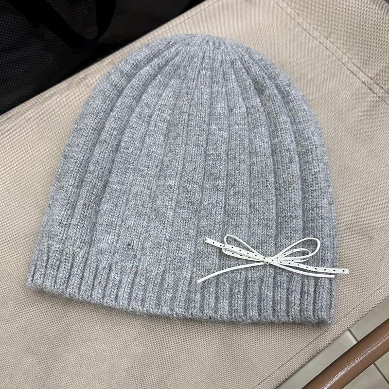 Rabbit fur knitted hat women's autumn and winter bow decoration sweet thermal hat outdoor headgear