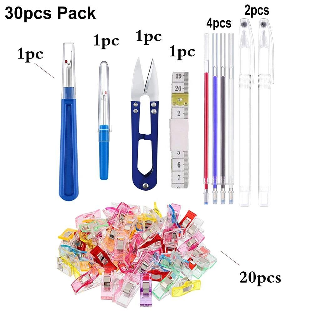 30Pcs Sewing Accessories Kit Quilting Clips Seam Ripper Heat Erasable Fabric Marking Pens DIY Embroidery Tools