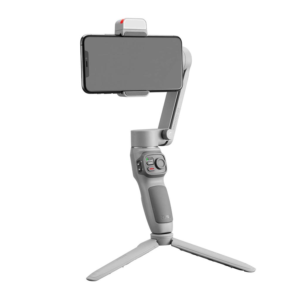 Gimbal Zhi Yun ZHIYUN SMOOTH Q3 para Smartphone com LED Leve Cinza [Garantia Oficial], Estabilizador de 3 Eixos, Luz Embutida, Sistema de Dobra Deslizante,