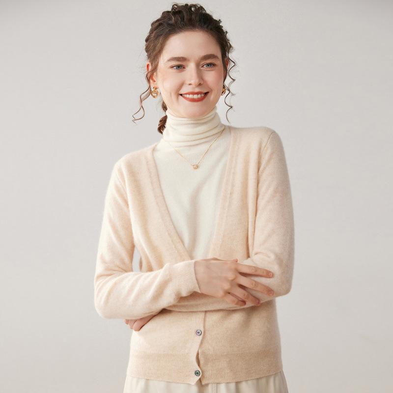 Women's French Style Cashmere Sweater with Layered Collar - Soft, Loose, and Versatile Knit Cardigan