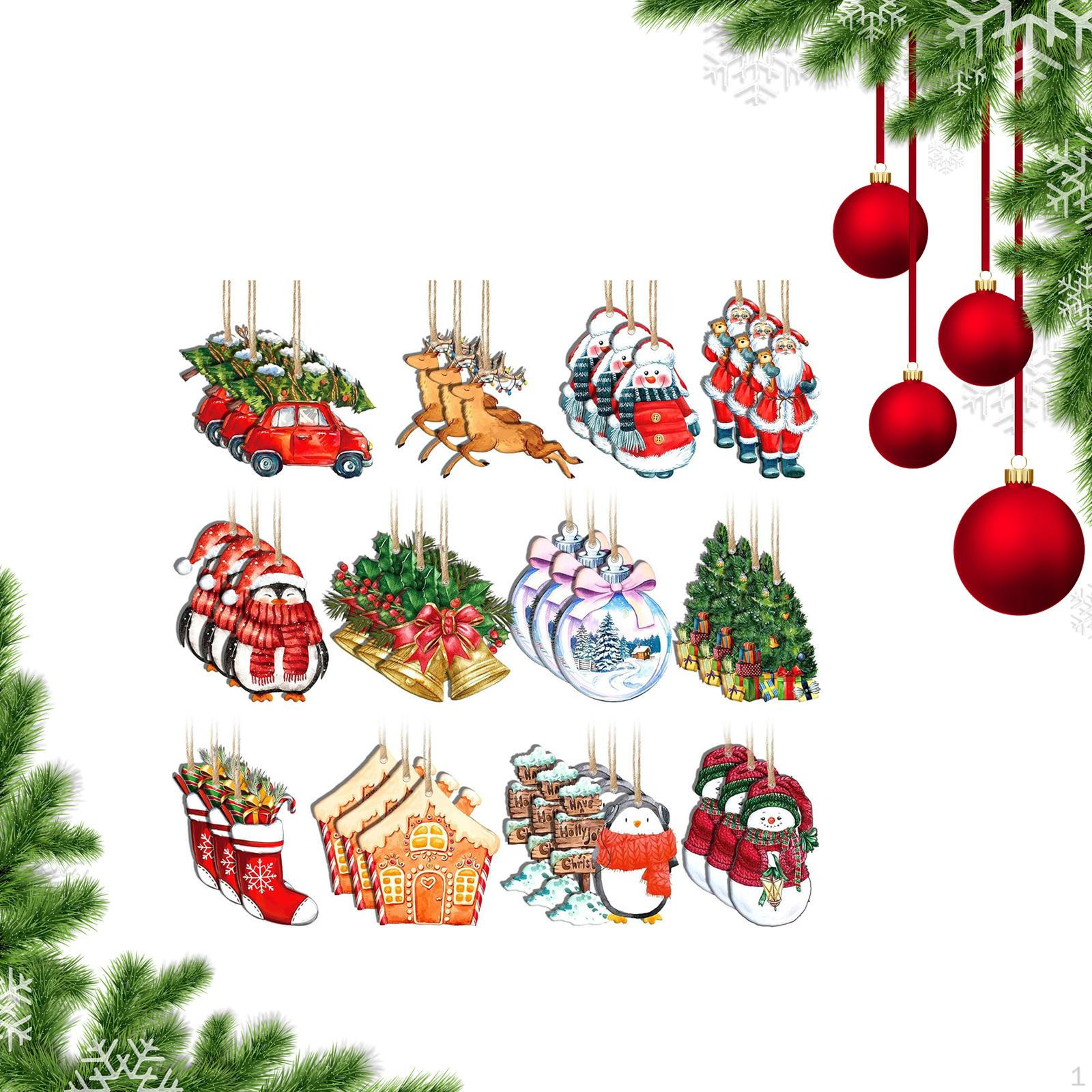 

36x Christmas Tree Hanging Ornament Decoration Charm Pendant Wooden Ornaments
