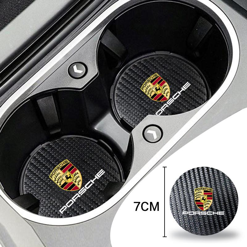 wsdz2 2Pcs Car Coaster Water Cup Bottle Holder Anti-slip Pad Mat Leather Pad For Porsche Cayenne Panamera Macan 911 718 Cayman 918