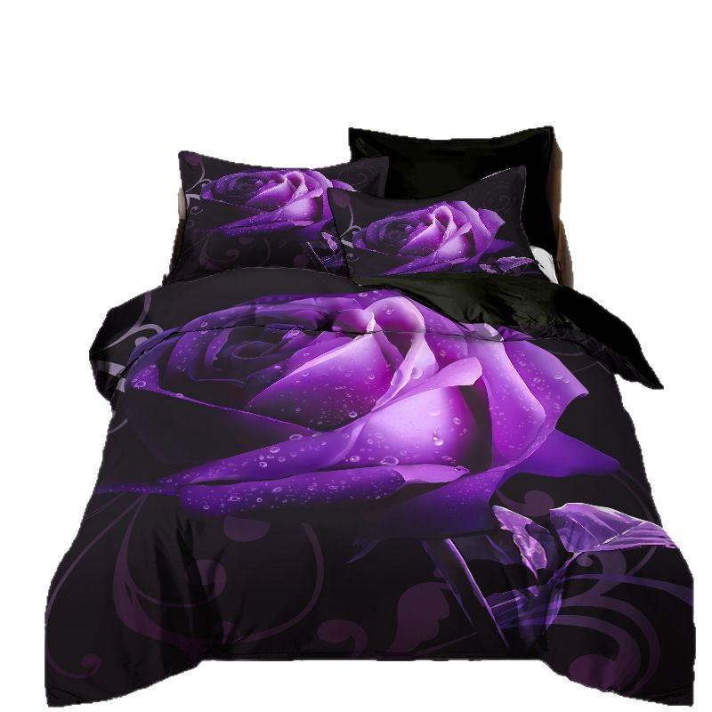 Three-Piece Rose Quilt Cover 3D Digital Printing Nordic Style Grinding