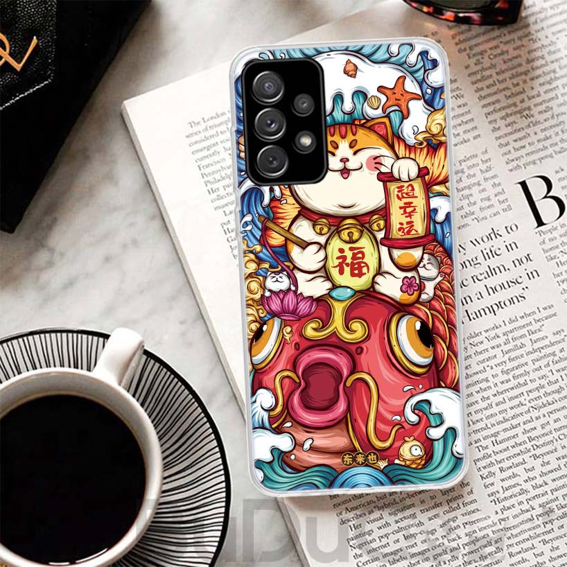 Lucky Cat Maneki Neko Japanese Cover For Samsung Galaxy A52 A42 A32 A22 A12 A02S Phone Case A50S A51 A41 A31 A21S A40 A30 A20E A