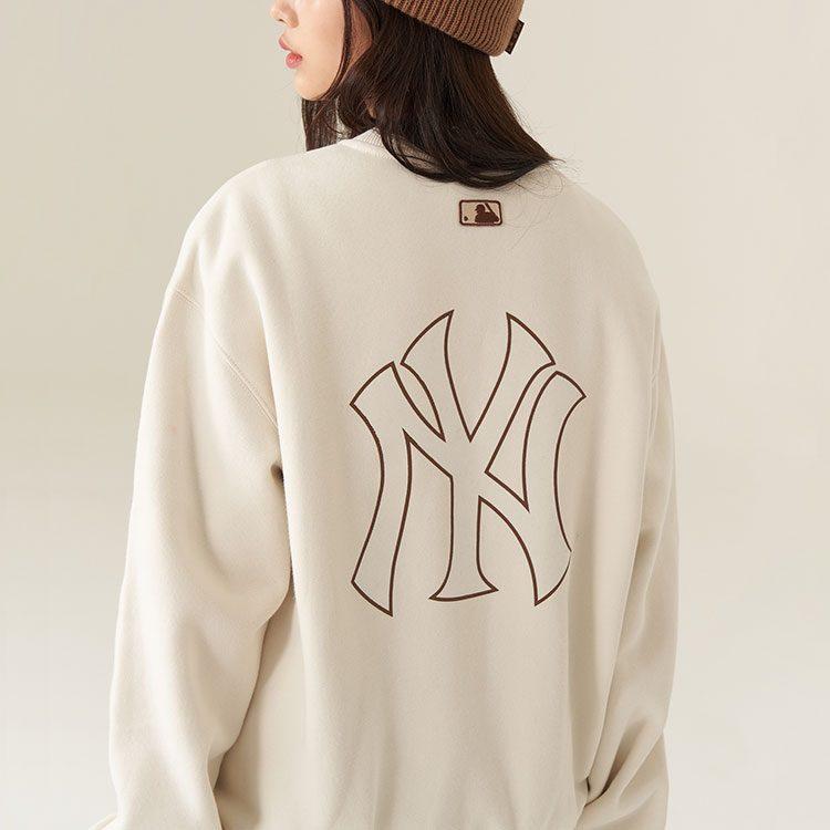 MLB New York Yankees, Basic Logo Thickened And Fleece Lined Crew Neck Pullover Sweatshirt Winter Unisex Ivory White 3AMTB0716-50CRS