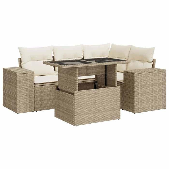 Maison Exclusive - Salon de jardin avec coussins 5 pcs beige résine tressée