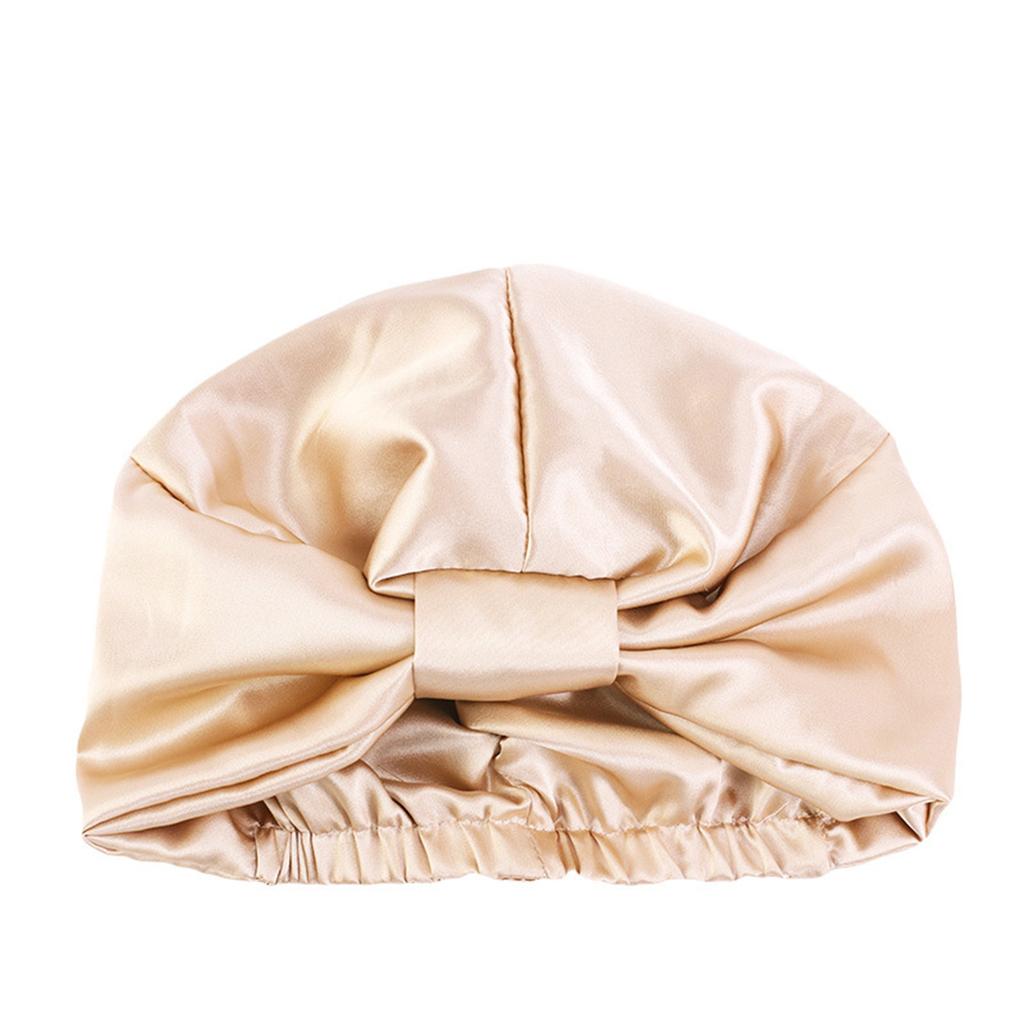 Women's Double-Layered Reusable Silk Satin Sleep Headwrap for Nighttime Beauty Routine – Elastic Band & Knot Closure Shower Bathing Cap