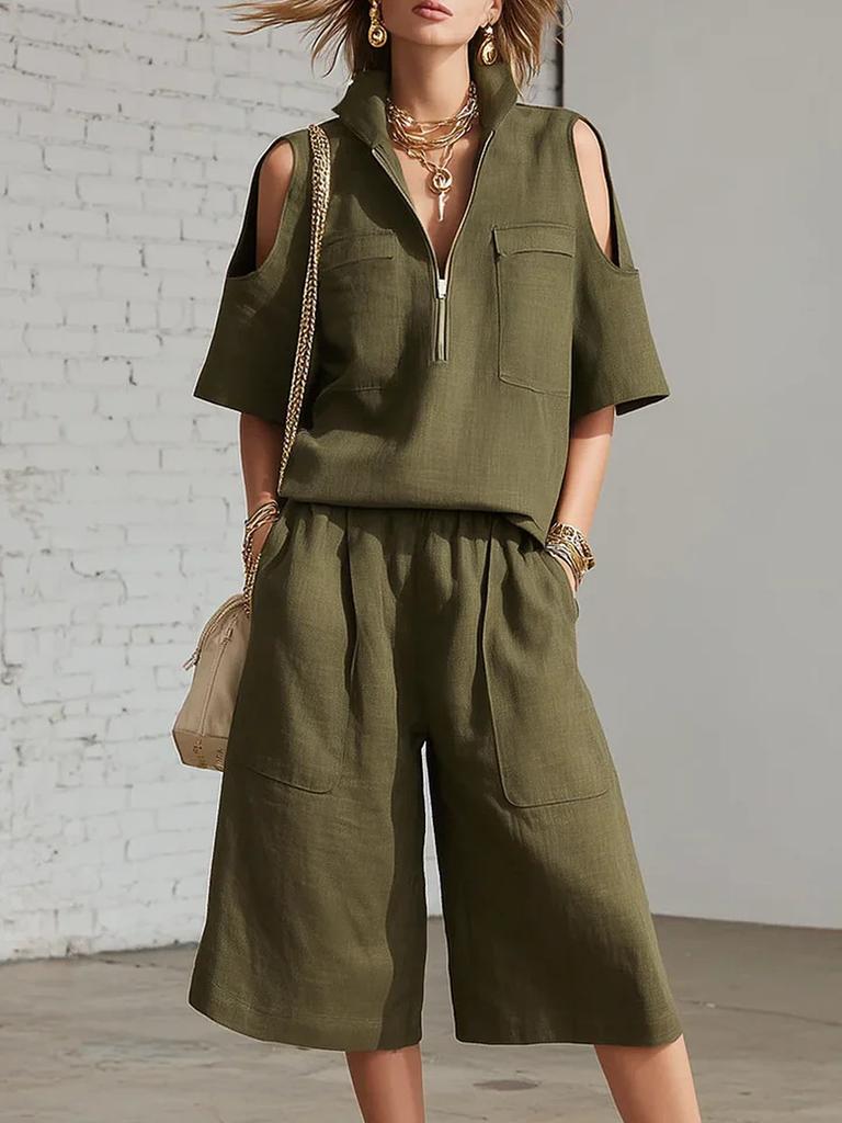 Hot Summer New Arrivals Women's Sleeveless Short Set with Shirt and Loose Pants