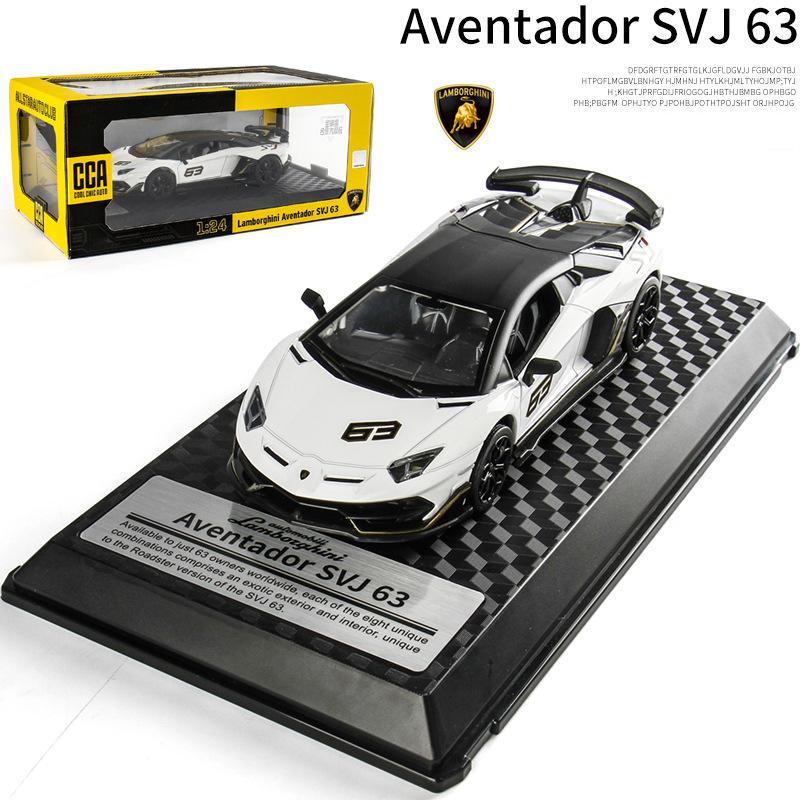

Масштаб 1/24 Lambo Aventador SVJ63, литая под давлением модель автомобиля, игрушечный автомобиль с откатным механизмом, звуком и светом для детей, коллекция подарков для мальчиков и девочек 1/24-20.5x8.5x4.5cm белый